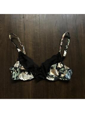 Vintage 80s Victoria's Secret Floral Bra 32C Gold Tag VS Pinup Girl Hippie Boho